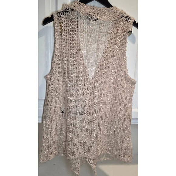 Boho Coastal Cowgirl Crochet Vest Festival Layering Beige L - Picture 4 of 7